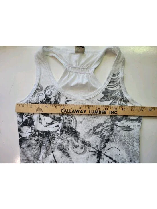 Y2K Girly Grunge Gray Rose Graphic Tank Top Sleeveless Racerback Boho Ruched - Picture 3 of 16
